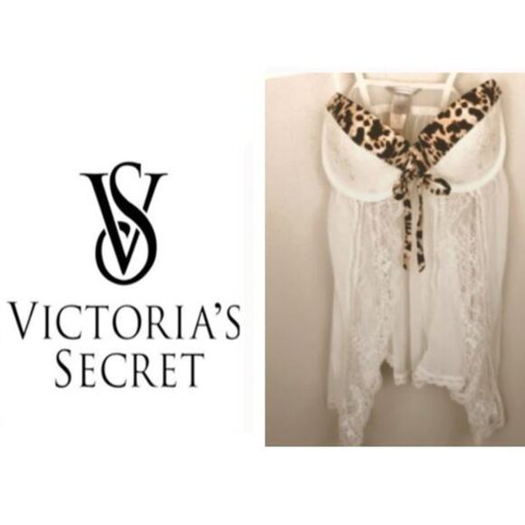 Rare Victoria's Secret Baby doll Lingerie 36B Sheer Leopard Print Pushup Padded - Picture 1 of 9